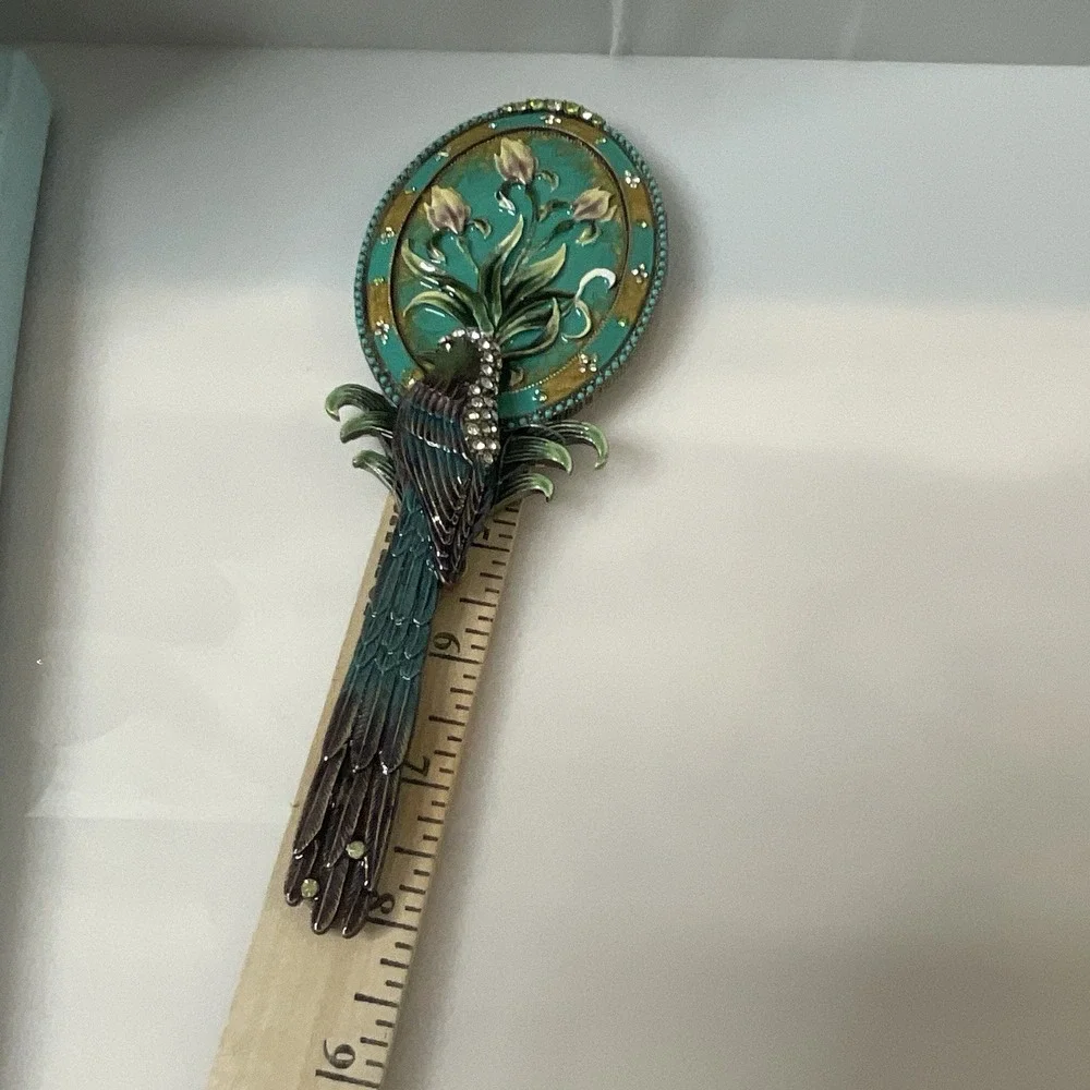 Art Nouveau Parrot Enamel Hand Mirror Mandalay Austrian Crystal Box Twos Company